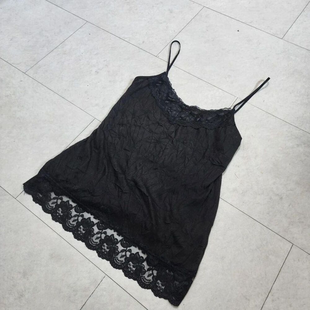 Lace Trim Y2K Cami Tank Top Black Grunge Goth Whimsigoth Size Large